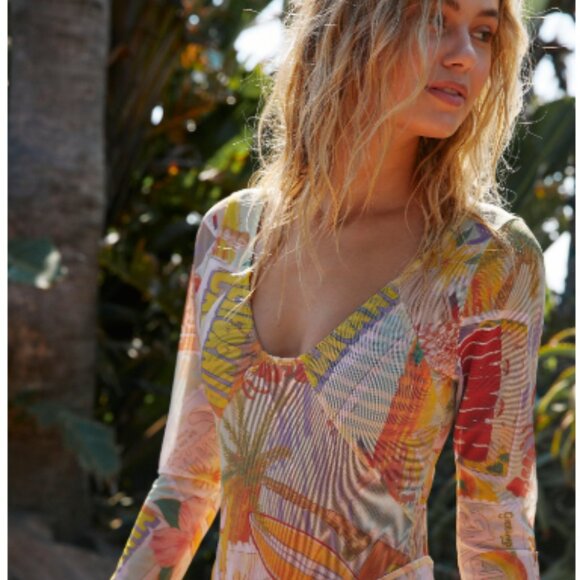 FP Beach Free-est Dion Mesh One-Piece Surf Suit, Multicolor Print, Size Small - Picture 2 of 14